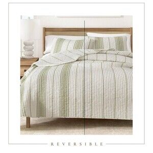 Great Bay Home Twin/Twin XL Reversible Quilt Set w Sham Coverlet Green Ivory New